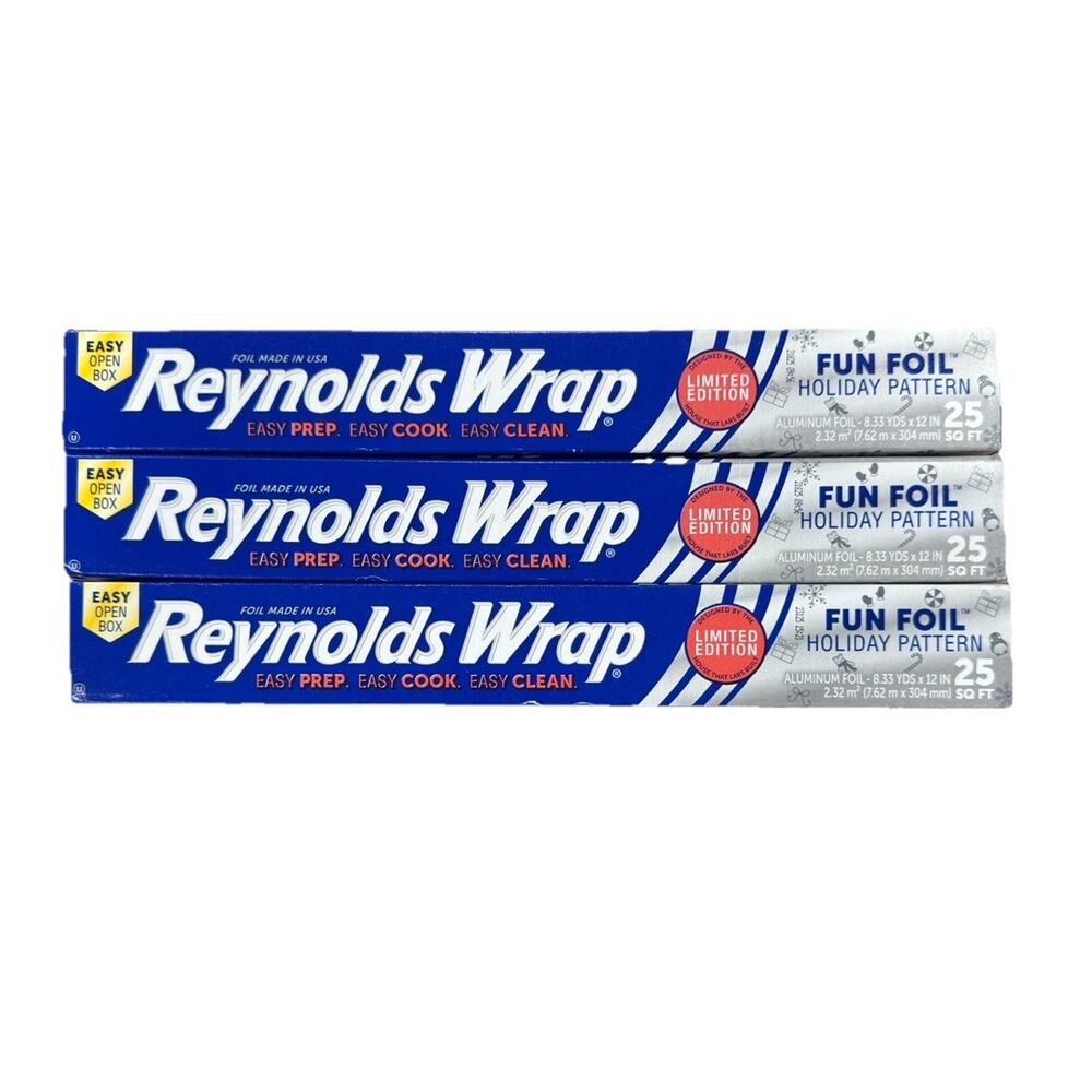 Reynolds‎ Wrap Limited Edition Fun Foil Holiday Pattern 25 sq ft Lot of 3 NEW